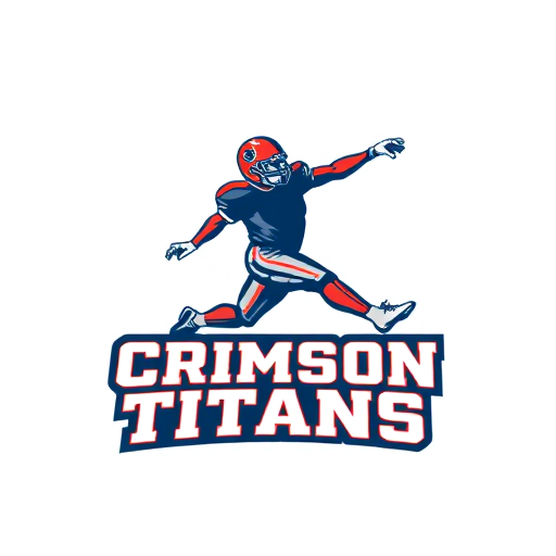Professional logo design. Design a logo for football jersey. The logo should be made with a football player kicking the football, and The name of the team should be typed in a stylish bold font on the Bottom of the player. The name of the team is "Crimson Titans". The color of the logo will be Nav blue or Off-White.