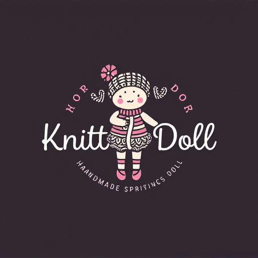 Professional logo design. design a whimsical logo for a handmade knitted doll business. Add a surprising element 