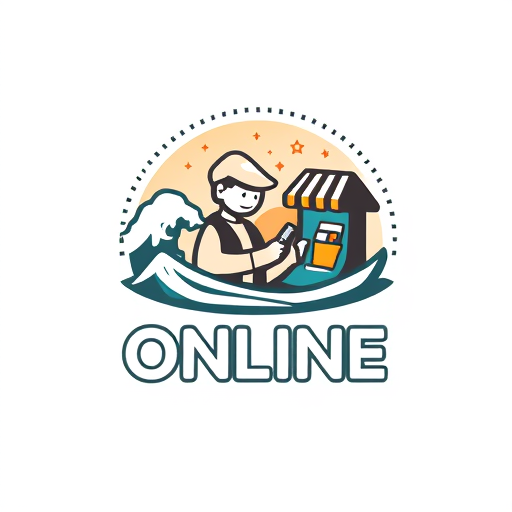 Professional logo design. Design a logo which has a person in a natural calamity like tsunami or earthquake is using an app in the phone and there is a local shop for food , there's a connection between the phone and the local shop in dotted curved like written online on it.The shop should be away from the user and ONLINE should be written over the dotted line , don't write online separately it should be over the dotted line made