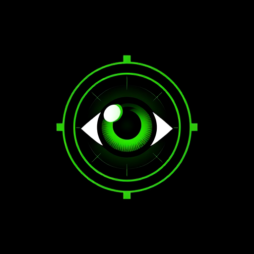 Professional logo design. A green eye in a black scope