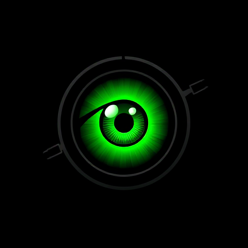 Professional logo design. A green eye in a black scope