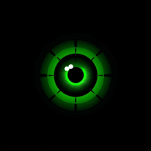 Professional logo design. A green eye in a black scope