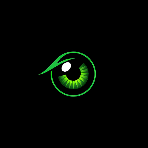 Professional logo design. A green eye looks into a black telescopic sight