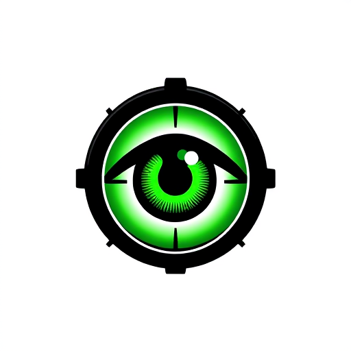 Professional logo design. A green eye in a black scope