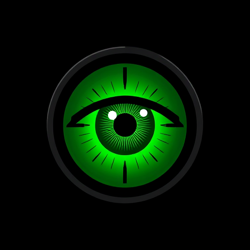 Professional logo design. A green eye in a black scope
