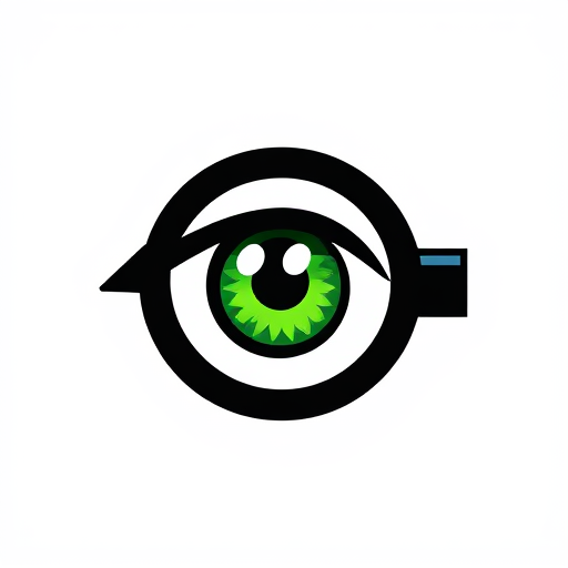Professional logo design. A green eye looks into a black telescopic sight