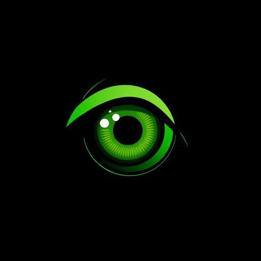 Professional logo design. A green eye looks into a black telescopic sight
