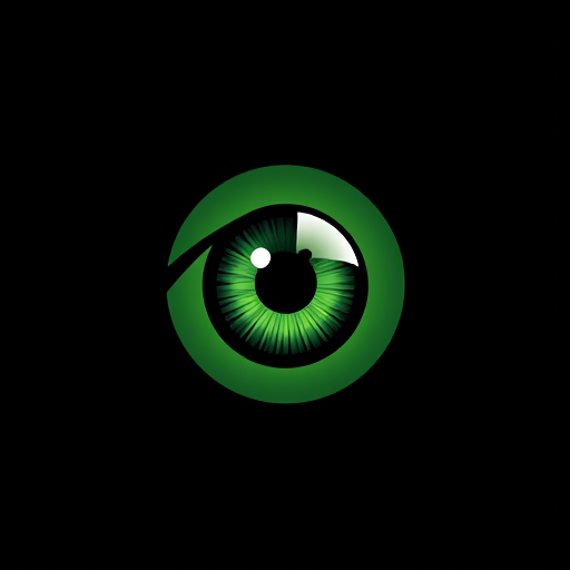 Professional logo design. A green eye looks into a black telescopic sight