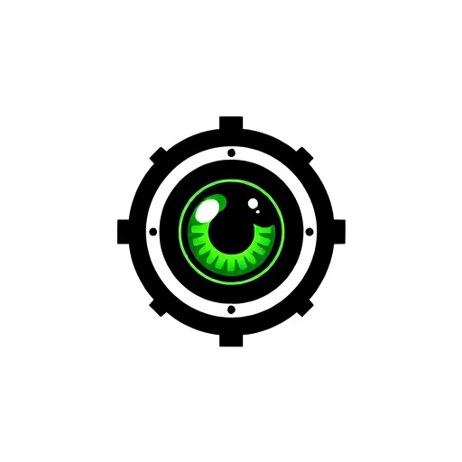 Professional logo design. A green eye in a black scope