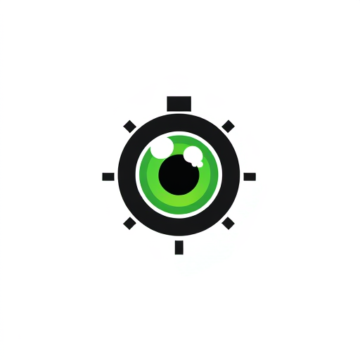 Professional logo design. A green eye in a black scope
