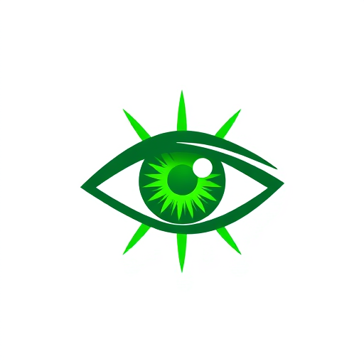 Professional logo design. A green eye looks into the optical sight