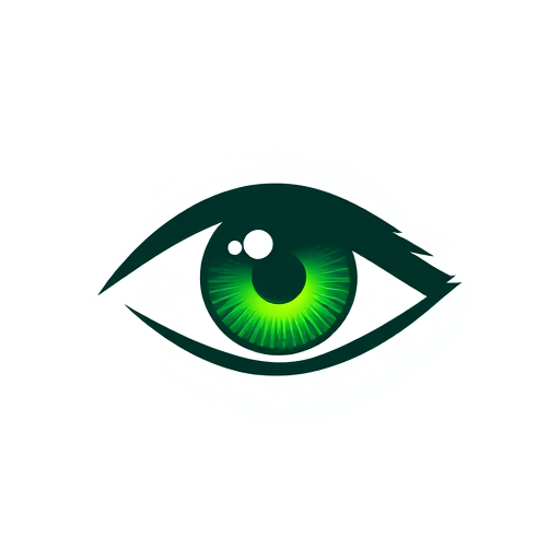 Professional logo design. A green eye looks into the optical sight