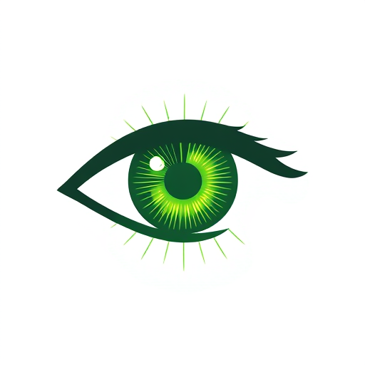 Professional logo design. A green eye looks into the optical sight