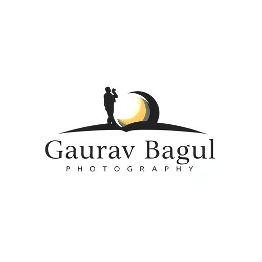 Professional logo design. Pictorial for a photography business named "Gaurav Bagul Photography": professional integrated with a subtle silhouette of a person, representing capturing moments and subjects,a Modern Sans-Serif with a clean, elegant feel. Design with a focus on fine art photography, incorporating elements of natural light and shadow, featuring a sharp, detailed rendering of the lens and a subtle, graceful silhouette, on a white background.