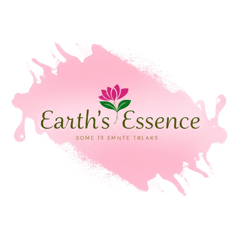 EE on top of Earth's Essence and top of EE bold letter one lotus pink flower top on one E and green leaf 🌿 fall on bellow on another E with all Pink shade water drop fall  design on background
