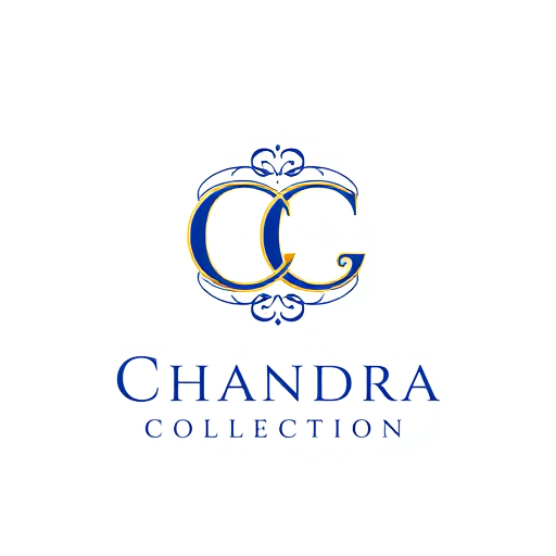 Professional logo design. Letterform logo for a luxury jewelry brand named "Chandra Collection": Intertwined CC monogram forming a subtle infinity symbol, representing timeless elegance and connection, Gold and deep sapphire blue, Elegant serif font for "Chandra Collection" below the monogram, Art Nouveau influence with delicate curves and flowing lines, Intricate filigree details on the edges of the CC, transparent background