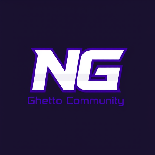 Professional logo design. Create a modern, urban-style logo with the main text "NG" in bold, stylish letters. Below it, include the text "Ghetto Community" in a smaller, clean font. The color scheme should be purple and white, with a sleek and slightly edgy aesthetic. The logo should have a transparent or dark background, and a professional, street-culture-inspired look.