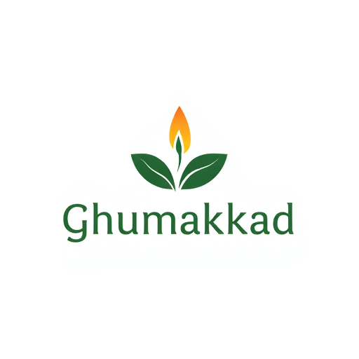 Professional logo design. Minimalist logo for a sustainable and eco-friendly candle company named "Ghumakkad": a delicate leaf unfurling from a gently lit candle flame, symbolizing growth and natural light, deep forest green and warm amber, sans-serif with subtle rounded edges, inspired by Scandinavian design and organic forms, clean lines and subtle gradients, on a white background.