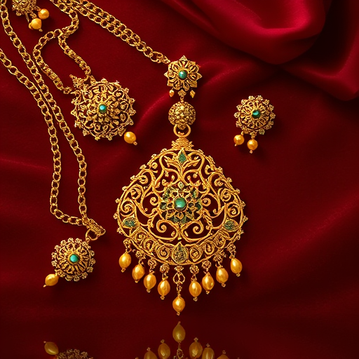 Professional logo design. A stunning flat-lay of handcrafted gold jewelry with intricate Indian motifs, displayed on a royal velvet background, soft golden lighting, cinematic reflections, ultra-detailed product photography style.