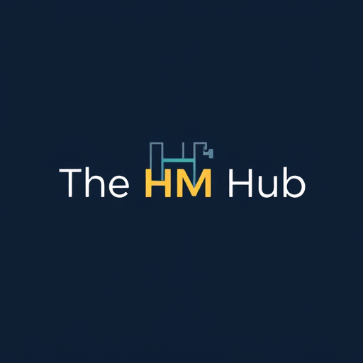 Professional logo design. Letterform for an online hotel management education platform named "The HM Hub": A stylized "H" forming a central hub with subtle architectural or key elements, set against a dark background. Dark blue, charcoal grey, and a bright accent color like gold or teal for text and key elements. Clean, modern sans-serif typography for "The HM Hub". The design should be minimalist and professional, drawing influence from modern educational platforms and a subtle nod to the hospitality industry. Focus on a clean, geometric design with the "H" as the primary visual element, subtly integrating the hub concept. White or light grey for the text and primary graphic elements, on a deep navy or charcoal background.