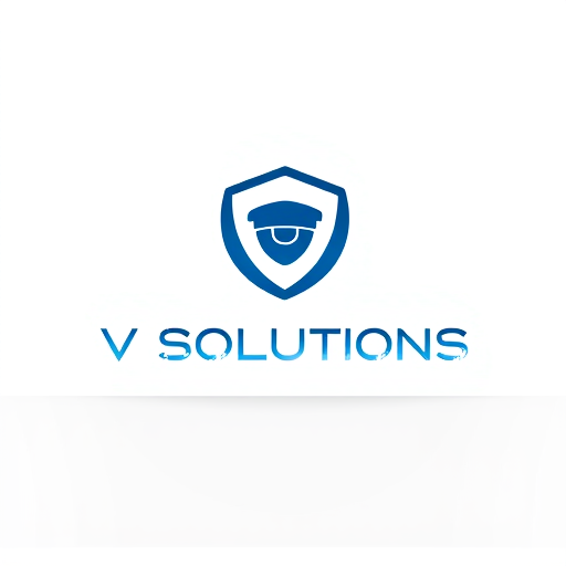 Professional logo design. 📛 Name Suggestion V SOLUTIONS ________________________________________ 🎨 Theme & Style • Theme: YOUR SAFETY IS OUR PRIORITY • Style: Modern, minimal, professional, tech-inspired ________________________________________ 🌈 Colors • Blue → Trust, safety, technology • Black/Grey → Strength, professionalism • Red (accent) → Alertness, warning, protection ________________________________________ ✨ Vibe & Inspiration • A shield + CCTV camera icon merged together (symbol of protection) • Clean typography with bold, futuristic fonts • Circular shape to symbolize 360° surveillance • Simple but powerful look (works on both digital and print) ________________________________________ 👉 PLEASE design and show logo image for this concept 