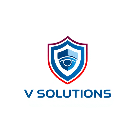 Professional logo design. 📛 Name Suggestion V SOLUTIONS ________________________________________ 🎨 Theme & Style • Theme: YOUR SAFETY IS OUR PRIORITY • Style: Modern, minimal, professional, tech-inspired ________________________________________ 🌈 Colors • Blue → Trust, safety, technology • Black/Grey → Strength, professionalism • Red (accent) → Alertness, warning, protection ________________________________________ ✨ Vibe & Inspiration • A shield + CCTV camera icon merged together (symbol of protection) • Clean typography with bold, futuristic fonts • Circular shape to symbolize 360° surveillance • Simple but powerful look (works on both digital and print) ________________________________________ 👉 PLEASE design and show logo image for this concept 