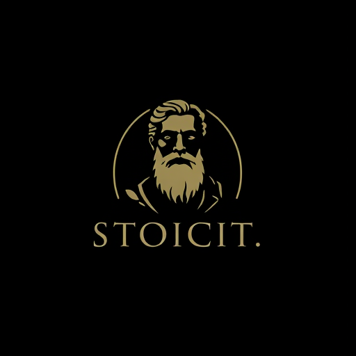 Professional logo design. A logo featuring a serene, contemplative Stoic philosopher, set against a dark background that symbolizes Stoicism's core principles of simplicity, nature, and wisdom. Dark mood, dark background, no text