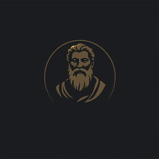 Professional logo design. A logo featuring a serene, contemplative Stoic philosopher, set against a dark background that symbolizes Stoicism's core principles of simplicity, nature, and wisdom. Dark mood, dark background, no text