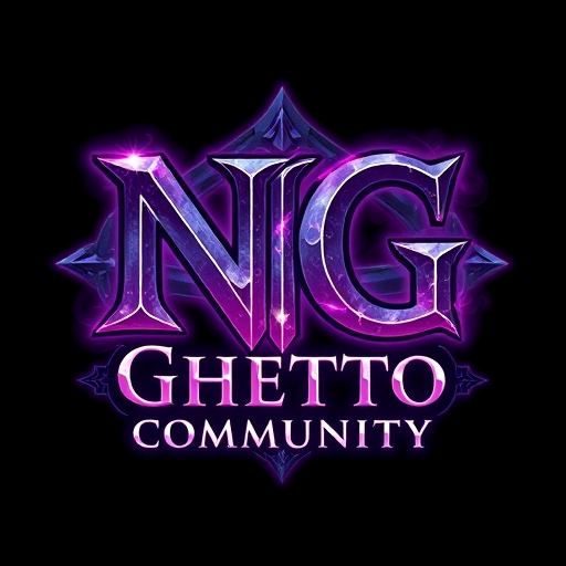 Professional logo design. Create a logo in the style of World of Warcraft. The main focus should be the bold letters "NG", designed with a fantasy or medieval-style font. Below that, add the text "Ghetto Community" in a slightly smaller fantasy font. Use a purple and white color scheme, with glowing or enchanted effects. The overall logo should feel magical, powerful, and inspired by epic fantasy — with textures like stone, metal, or magical runes. Optional: Add subtle magical aura or smoke effects in the background to enhance the atmosphere. Make it suitable as a gaming community logo.