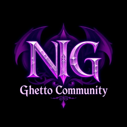 Professional logo design. Create a fantasy-style logo inspired by World of Warcraft. The main text should be "NG", large and dominant, in a medieval or fantasy-style font. Below it, in a smaller but readable fantasy font, add the text "Ghetto Community". Use a purple and white color scheme, with glowing or enchanted effects. In the background, designed in a mystical or epic fantasy style — similar to the dragons in World of Warcraft. The overall design should feel magical, dark-fantasy, and high-detail, with elements like glowing runes, magical aura, or enchanted textures. Dark or mystical background preferred to enhance contrast.