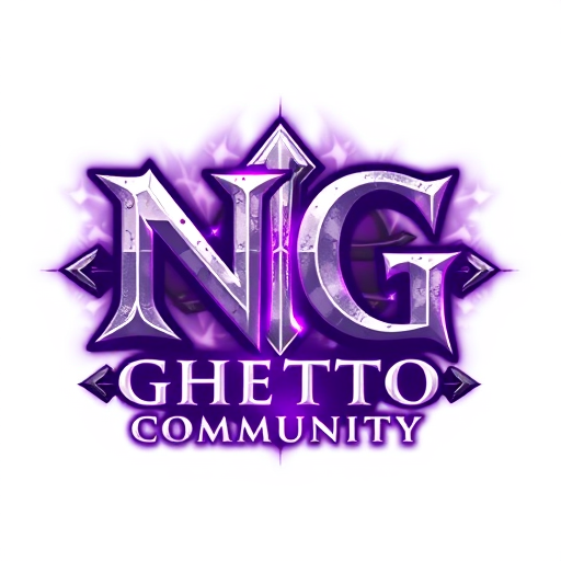 Professional logo design. Create a logo in the style of World of Warcraft. The main focus should be the bold letters "NG", designed with a fantasy or medieval-style font. Below that, add the text "Ghetto Community" in a slightly smaller fantasy font. Use a purple and white color scheme, with glowing or enchanted effects. The overall logo should feel magical, powerful, and inspired by epic fantasy — with textures like stone, metal, or magical runes. Optional: Add subtle magical aura or smoke effects in the background to enhance the atmosphere. Make it suitable as a gaming community logo.