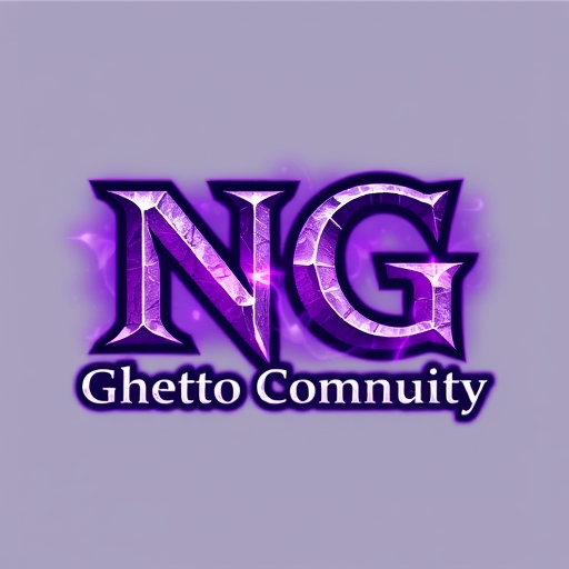 Professional logo design. Create a logo in the style of World of Warcraft. The main focus should be the bold letters "NG", designed with a fantasy or medieval-style font. Below that, add the text "Ghetto Community" in a slightly smaller fantasy font. Use a purple and white color scheme, with glowing or enchanted effects. The overall logo should feel magical, powerful, and inspired by epic fantasy — with textures like stone, metal, or magical runes. Optional: Add subtle magical aura or smoke effects in the background to enhance the atmosphere. Make it suitable as a gaming community logo.