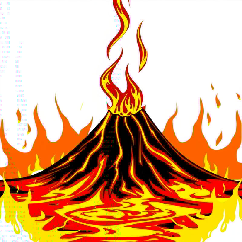 Add volcano manga lava dropping flames flying in the white screen