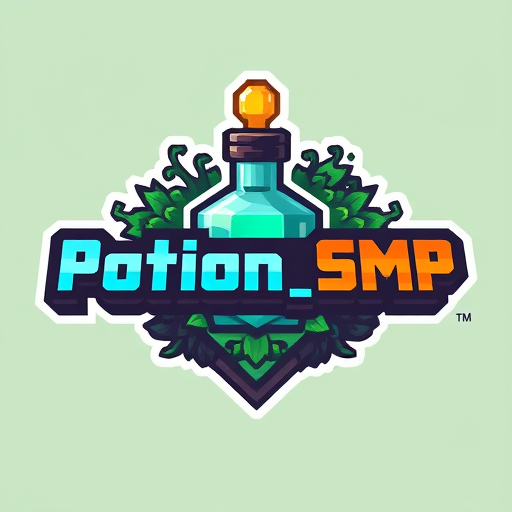 Professional logo design. crate a logo for Potion_SMP Background will be in potion and front wrie Potion_SMP in minecarft theme thar poition on back on Potion_SMP not on up more uniwue in minecraft theme.miire uniques.made in 3D