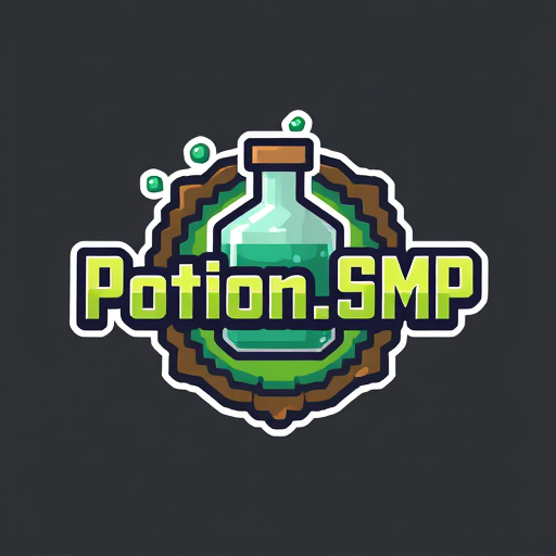 Professional logo design. crate a logo for Potion_SMP Background will be in potion and front wrie Potion_SMP in minecarft theme thar poition on back on Potion_SMP not on up more uniwue in minecraft theme.miire uniques.made in 3D more unique in amazing and 3d
