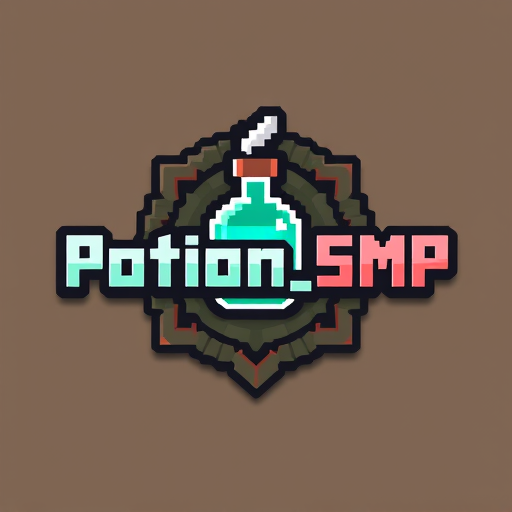 Professional logo design. crate a logo for Potion_SMP Background will be in potion and front wrie Potion_SMP in minecarft theme thar poition on back on Potion_SMP not on up more uniwue in minecraft theme.miire uniques.made in 3D more unique in amazing and 3d