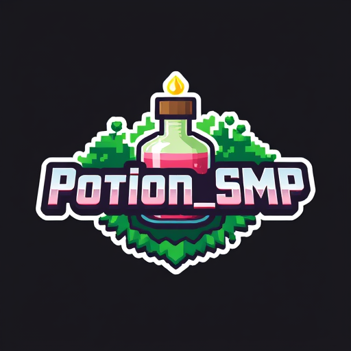 Professional logo design. crate a logo for Potion_SMP Background will be in potion and front wrie Potion_SMP in minecarft theme thar poition on back on Potion_SMP not on up more uniwue in minecraft theme