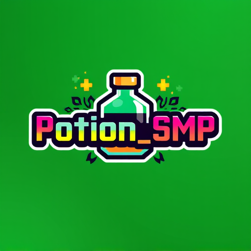 Professional logo design. crate a logo for Potion_SMP Background will be in potion and front wrie Potion_SMP in minecarft theme thar poition on back on Potion_SMP not on up more uniwue in minecraft theme.miire uniques