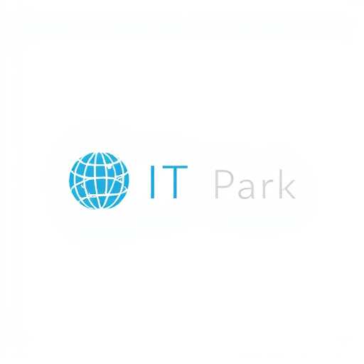 Professional logo design. A minimalist modern logo for "Global IT Park". Clean flat design, simple geometric shapes, representing technology and global connectivity. Icon could be a stylized globe or abstract circuit lines. Use sleek sans-serif typography. Professional color palette: blue, white, and silver. Very clean, elegant, and easy to use on websites, branding, and signage.