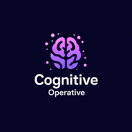 Professional logo design. Stylized brain icon with interconnected nodes, using shades of deep purple. Text "Cognitive Operative"