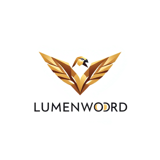Professional logo design. LUMENWOOD Falcon Motif: Design SpecificationsPlease choose one specific option from each category to define the exact visual style of your secondary brand mark:Rendering Style:Geometric/Faceted: Composed entirely of sharp angles and triangles, suggesting a metallic, diamond-cut surface or a single light-reflecting facet.Minimalist/Line Art: Uses the fewest possible continuous lines to depict the soaring silhouette or the hook of the beak, emphasizing speed and purity of form.(Your Choice Here):Symbol Focus:The Sharp V (Wings): Focuses solely on the iconic, upward V-shape of the wings in flight, symbolizing upward movement and light breaking through.The Head Profile: Focuses on the sharp, hooked beak and intense brow, symbolizing precision and focused vision.The Talon: A highly abstract, geometric representation of the claw, symbolizing the brand's firm grip on quality and strength.(Your Choice Here):Mood/Aesthetic:Fast/Dynamic: Conveying motion, speed, and immediate, forward energy.Stoic/Premium: Symmetrical, balanced, and serene, conveying inherent, timeless quality and authority.(Your Choice Here):Key Connection to Brand:Lumen: The design uses negative space or radiating lines within the geometry to mimic light or brilliance.Wood: The design uses layered or overlapping shapes to suggest the architectural strength and texture of wood grain.