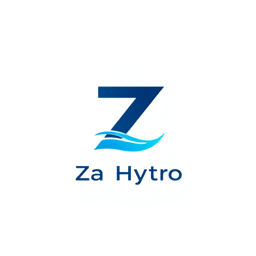 Professional logo design. Main focus: a bold, modern letter "Z" integrated with abstract water elements.  
The bottom stroke of the Z should flow into a clean water wave or ripple, symbolizing hydro and clarity.  
Style: minimalist, geometric, professional, corporate branding.  
Colors: deep blue, aqua, and light gray.  
Typeface: modern sans-serif for the company name under the logo.  
Background: simple white or light, flat background.  
Flat vector style, no 3D, suitable for print and digital branding.