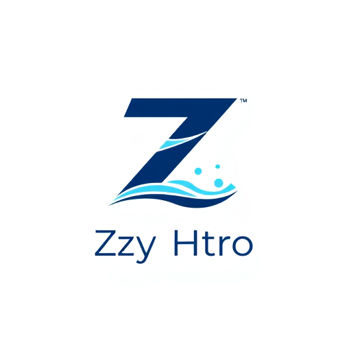 Professional logo design. Main focus: a bold, modern letter "Z" integrated with abstract water elements.  
The bottom stroke of the Z should flow into a clean water wave or ripple, symbolizing hydro and clarity.  
Style: minimalist, geometric, professional, corporate branding.  
Colors: deep blue, aqua, and light gray.  
Typeface: modern sans-serif for the company name under the logo.  
Background: simple white or light, flat background.  
Flat vector style, no 3D, suitable for print and digital branding.
