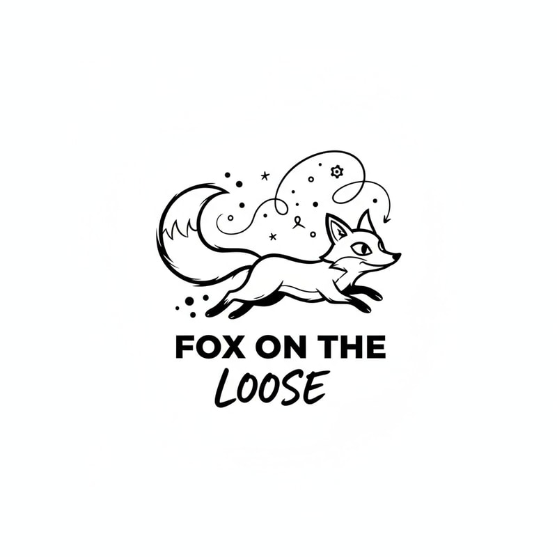 Please design a logo for a name called fox on the loose 
The logo is for an artist page designating an artist with wild thoughts expressing it freely 
The logo should be playful yet a tiny bit corporate 
Make it look good on black and white outline no gradients 
Avoid complicated illustration