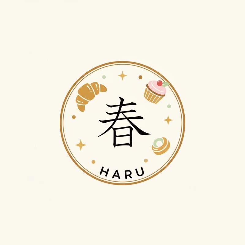A pastry logo with Haru, it should be have simple pastry element, it has a circle and warm color