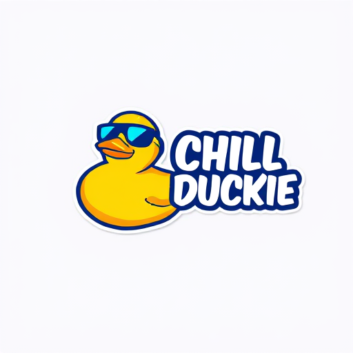 Professional logo design. use the same logo shape and font as the logo i included, just replace the text with "CHILL DUCKIE" and the picture with a yellow rubber duck wearing sunglasses
