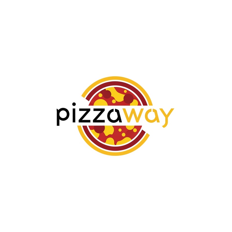 A clean, stylized food logo featuring a simplified pizza graphic integrated with the brand name "Pizzaway" — Simple and centered symmetrical composition, designed for high legibility as a scalable icon — Warm and appetizing palette of deep reds, rich yellows, and golden crust tones — Bright, flat, and shadowless studio illumination — Modern vector graphic design style — Deliver the logo design with the exact text "Pizzaway" clearly readable; keep text/logos/labels EXACTLY unchanged; no rewriting, redrawing, correcting, or adding any text; avoid complex shadows or textures — Isolated on a pure white background.
