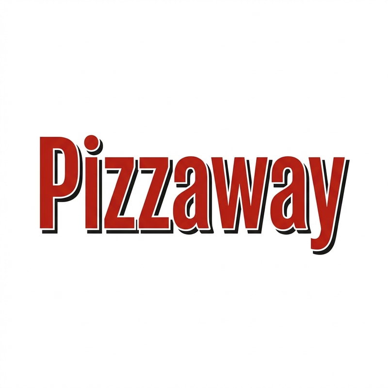 A clean, modern wordmark logo design for a pizza restaurant named "Pizzaway" — Centered, simple composition emphasizing typography and readability — Deep tomato red, mozzarella white, and charcoal black accents — Studio lighting, high contrast, clean, professional mood — Modern vector graphic, minimalist design, bold sans-serif typeface — Generate a 2D graphic optimized for branding use; keep text/logos/labels EXACTLY unchanged; no rewriting, redrawing, correcting, or adding any text; Required text: "Pizzaway" — Pure white background.
