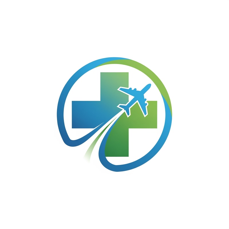 Flyhealth a medical tourism logo airplan symbol in round  only logo not use text
