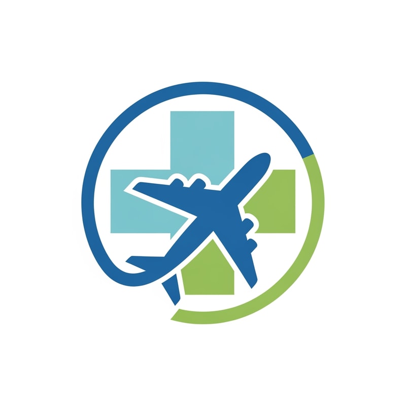 Flyhealth a medical tourism logo airplan symbol in round  only logo not use text
